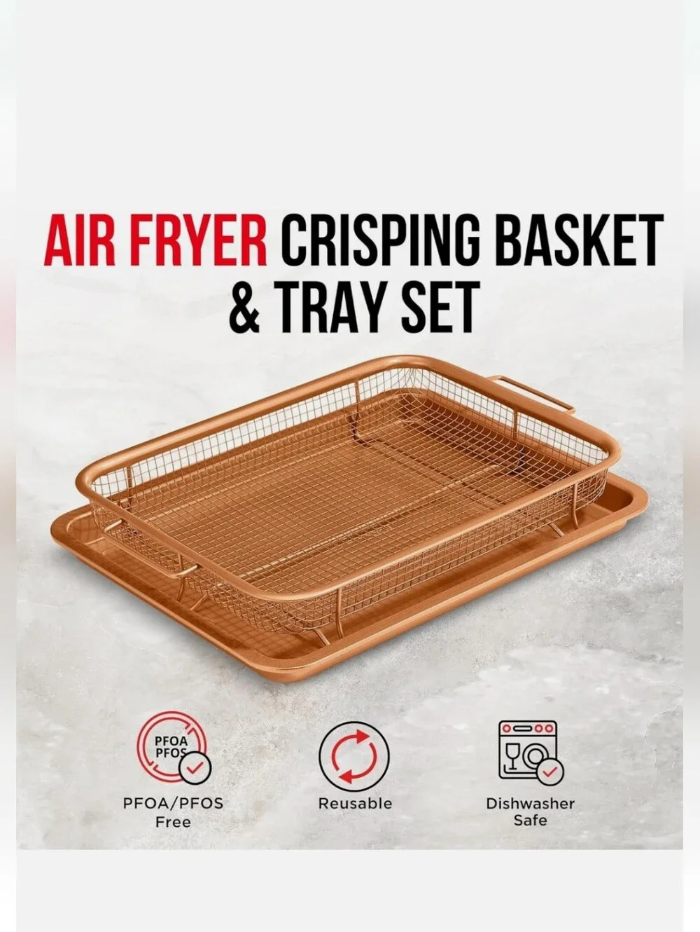 Copper Air Fryer Crisping Basket & Tray Set